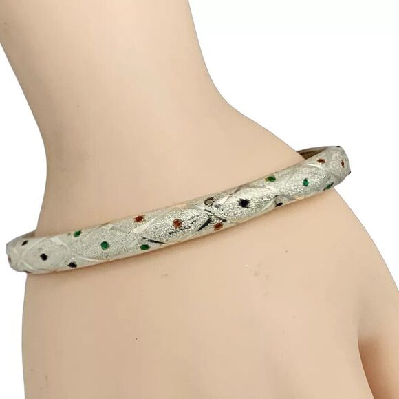 925 Sterling Silver Bangle Bracelet 7.5" Multicolored Cubic Zirconia - Picture 12 of 12